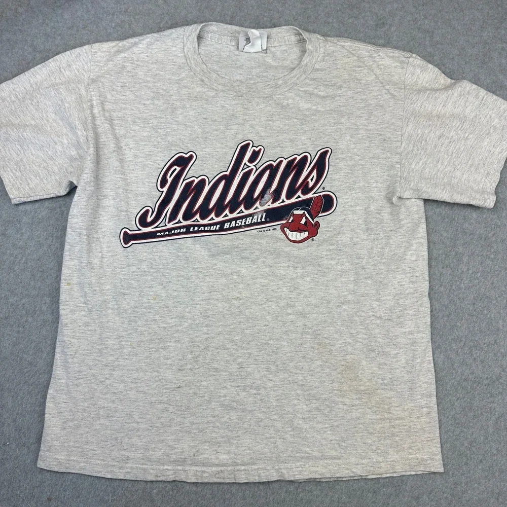 Vtg 1998 Cleveland Indians T Shirt Chief Wahoo MLB Gray CSA Youth L 16/18‎